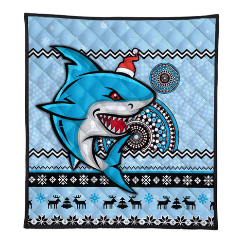 Cronulla-Sutherland Sharks Premium Quilt - Australia Ugly Xmas With Aboriginal Patterns For Die Hard Fans Cronulla-Sutherland Sharks Premium Quilt - Australia Ugly Xmas With Aboriginal Patterns For Die Hard Fans