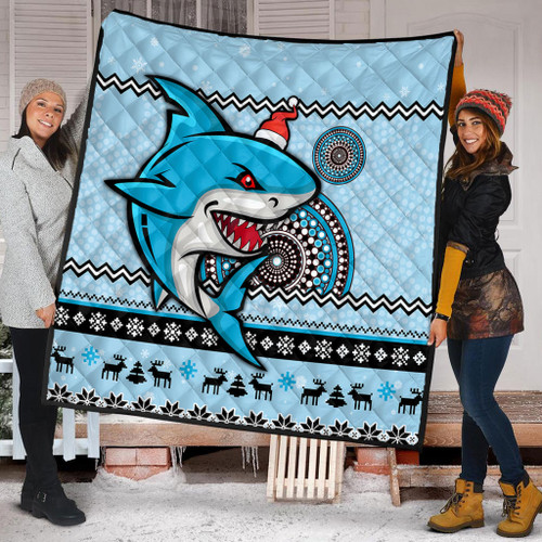 Cronulla-Sutherland Sharks Premium Quilt - Australia Ugly Xmas With Aboriginal Patterns For Die Hard Fans