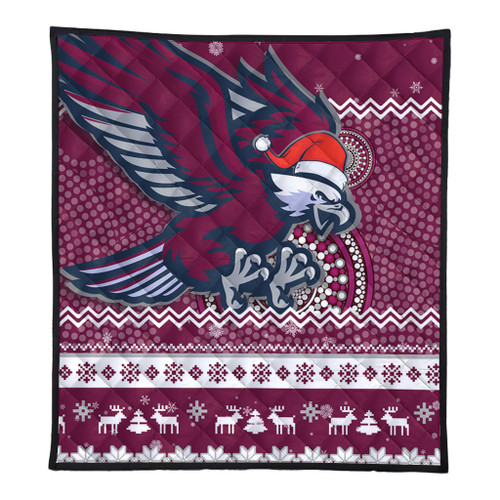 Manly Warringah Sea Eagles Premium Quilt - Australia Ugly Xmas With Aboriginal Patterns For Die Hard Fans Manly Warringah Sea Eagles Premium Quilt - Australia Ugly Xmas With Aboriginal Patterns For Die Hard Fans
