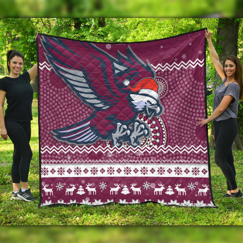 Manly Warringah Sea Eagles Premium Quilt - Australia Ugly Xmas With Aboriginal Patterns For Die Hard Fans Manly Warringah Sea Eagles Premium Quilt - Australia Ugly Xmas With Aboriginal Patterns For Die Hard Fans
