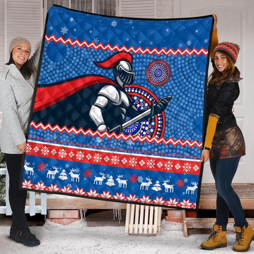 Newcastle Knights Premium Quilt - Australia Ugly Xmas With Aboriginal Patterns For Die Hard Fans