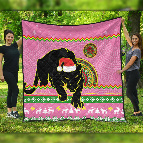 Penrith Panthers Premium Quilt - Australia Ugly Xmas With Aboriginal Patterns For Die Hard Fans Penrith Panthers Premium Quilt - Australia Ugly Xmas With Aboriginal Patterns For Die Hard Fans