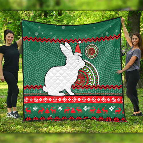 South Sydney Rabbitohs Premium Quilt - Australia Ugly Xmas With Aboriginal Patterns For Die Hard Fans South Sydney Rabbitohs Premium Quilt - Australia Ugly Xmas With Aboriginal Patterns For Die Hard Fans
