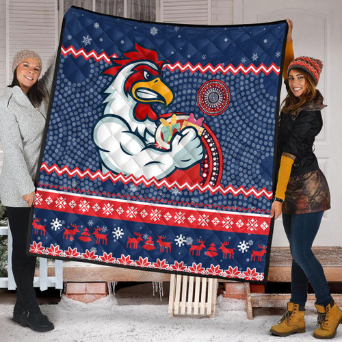 Sydney Roosters Premium Quilt - Australia Ugly Xmas With Aboriginal Patterns For Die Hard Fans