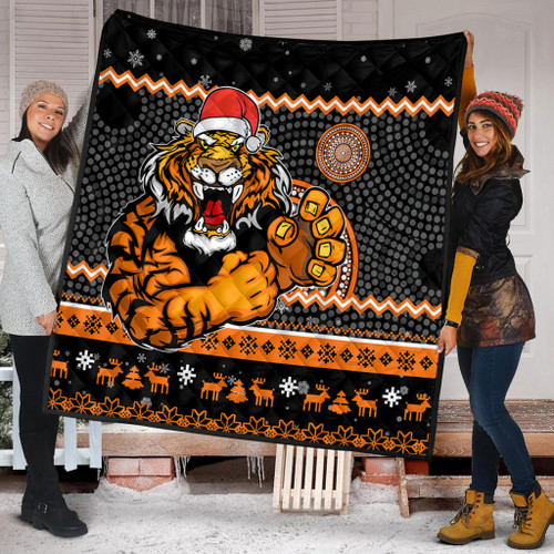 Wests Tigers Premium Quilt - Australia Ugly Xmas With Aboriginal Patterns For Die Hard Fans