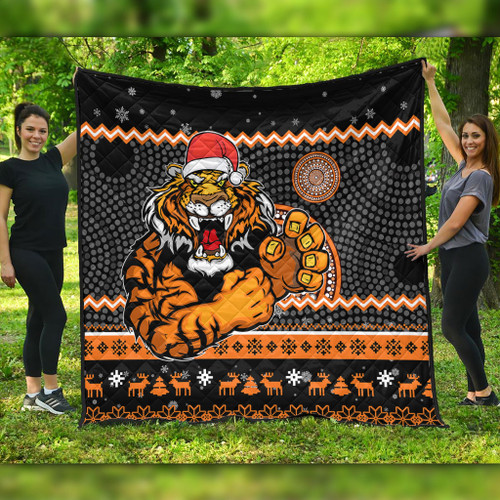Wests Tigers Premium Quilt - Australia Ugly Xmas With Aboriginal Patterns For Die Hard Fans Wests Tigers Premium Quilt - Australia Ugly Xmas With Aboriginal Patterns For Die Hard Fans