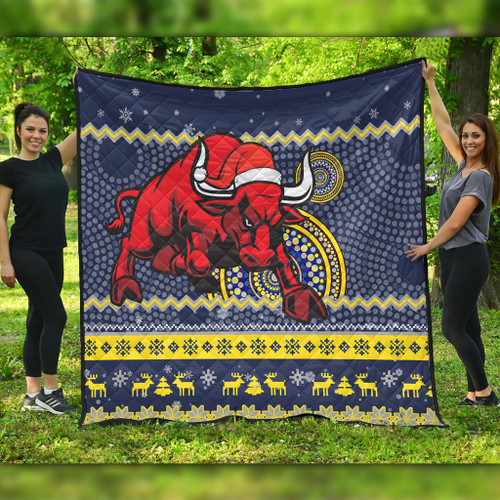 North Queensland Cowboys Premium Quilt - Australia Ugly Xmas With Aboriginal Patterns For Die Hard Fans North Queensland Cowboys Premium Quilt - Australia Ugly Xmas With Aboriginal Patterns For Die Hard Fans