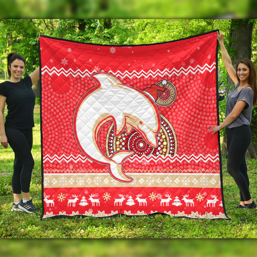 Redcliffe Dolphins Premium Quilt - Australia Ugly Xmas With Aboriginal Patterns For Die Hard Fans Redcliffe Dolphins Premium Quilt - Australia Ugly Xmas With Aboriginal Patterns For Die Hard Fans