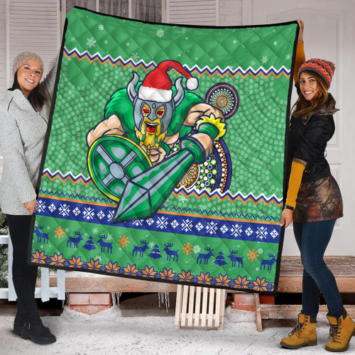 Canberra Raiders Premium Quilt - Australia Ugly Xmas With Aboriginal Patterns For Die Hard Fans