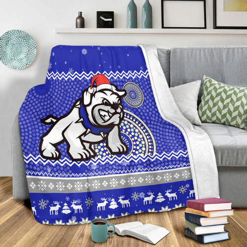 Canterbury-Bankstown Bulldogs Premium Blanket - Australia Ugly Xmas With Aboriginal Patterns For Die Hard Fans Canterbury-Bankstown Bulldogs Premium Blanket - Australia Ugly Xmas With Aboriginal Patterns For Die Hard Fans