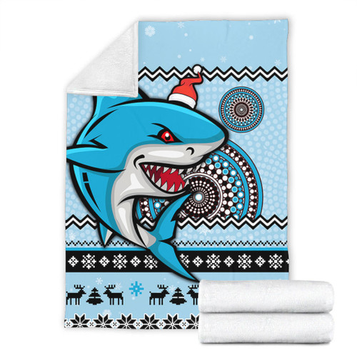 Cronulla-Sutherland Sharks Premium Blanket - Australia Ugly Xmas With Aboriginal Patterns For Die Hard Fans Cronulla-Sutherland Sharks Premium Blanket - Australia Ugly Xmas With Aboriginal Patterns For Die Hard Fans