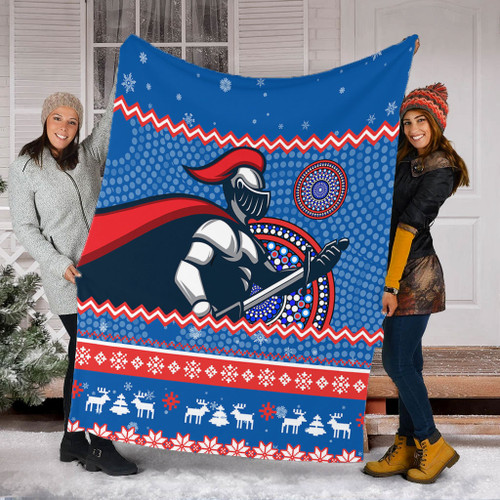 Newcastle Knights Premium Blanket - Australia Ugly Xmas With Aboriginal Patterns For Die Hard Fans Newcastle Knights Premium Blanket - Australia Ugly Xmas With Aboriginal Patterns For Die Hard Fans