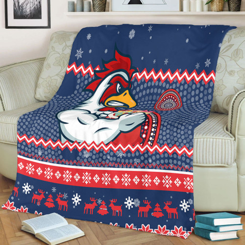 Sydney Roosters Premium Blanket - Australia Ugly Xmas With Aboriginal Patterns For Die Hard Fans