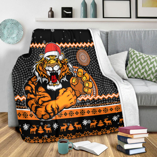 Wests Tigers Premium Blanket - Australia Ugly Xmas With Aboriginal Patterns For Die Hard Fans Wests Tigers Premium Blanket - Australia Ugly Xmas With Aboriginal Patterns For Die Hard Fans