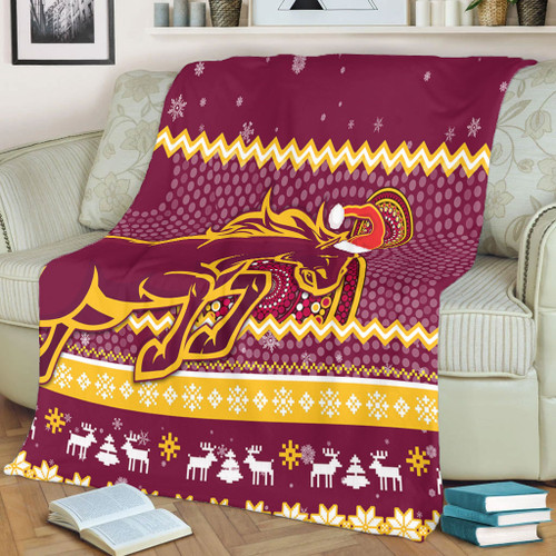 Brisbane Broncos Premium Blanket - Australia Ugly Xmas With Aboriginal Patterns For Die Hard Fans