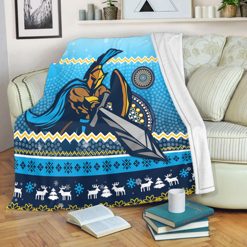 Gold Coast Titans Premium Blanket - Australia Ugly Xmas With Aboriginal Patterns For Die Hard Fans Gold Coast Titans Premium Blanket - Australia Ugly Xmas With Aboriginal Patterns For Die Hard Fans