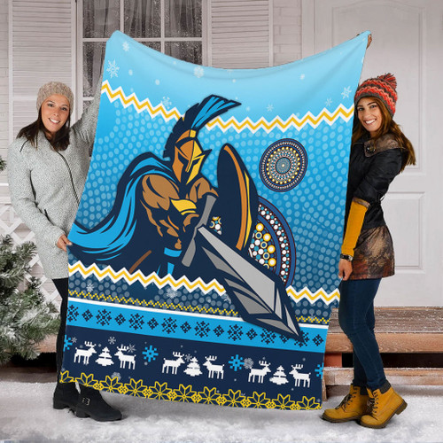 Gold Coast Titans Premium Blanket - Australia Ugly Xmas With Aboriginal Patterns For Die Hard Fans Gold Coast Titans Premium Blanket - Australia Ugly Xmas With Aboriginal Patterns For Die Hard Fans