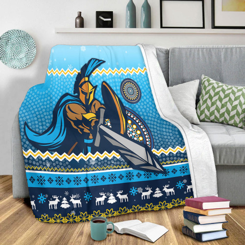 Gold Coast Titans Premium Blanket - Australia Ugly Xmas With Aboriginal Patterns For Die Hard Fans Gold Coast Titans Premium Blanket - Australia Ugly Xmas With Aboriginal Patterns For Die Hard Fans