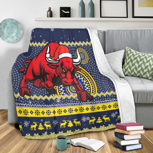 North Queensland Cowboys Premium Blanket - Australia Ugly Xmas With Aboriginal Patterns For Die Hard Fans North Queensland Cowboys Premium Blanket - Australia Ugly Xmas With Aboriginal Patterns For Die Hard Fans