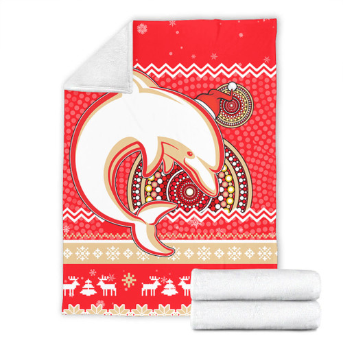 Redcliffe Dolphins Premium Blanket - Australia Ugly Xmas With Aboriginal Patterns For Die Hard Fans Redcliffe Dolphins Premium Blanket - Australia Ugly Xmas With Aboriginal Patterns For Die Hard Fans