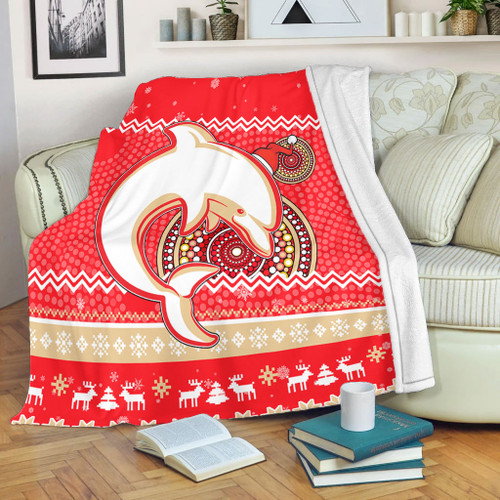 Redcliffe Dolphins Premium Blanket - Australia Ugly Xmas With Aboriginal Patterns For Die Hard Fans Redcliffe Dolphins Premium Blanket - Australia Ugly Xmas With Aboriginal Patterns For Die Hard Fans