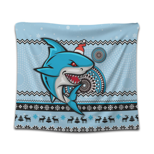 Cronulla-Sutherland Sharks Tapestry - Australia Ugly Xmas With Aboriginal Patterns For Die Hard Fans Cronulla-Sutherland Sharks Tapestry - Australia Ugly Xmas With Aboriginal Patterns For Die Hard Fans