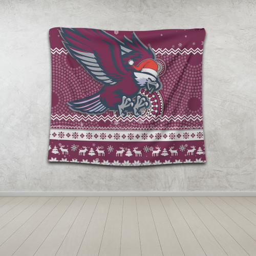 Manly Warringah Sea Eagles Tapestry - Australia Ugly Xmas With Aboriginal Patterns For Die Hard Fans