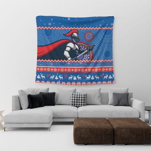 Newcastle Knights Tapestry - Australia Ugly Xmas With Aboriginal Patterns For Die Hard Fans Newcastle Knights Tapestry - Australia Ugly Xmas With Aboriginal Patterns For Die Hard Fans