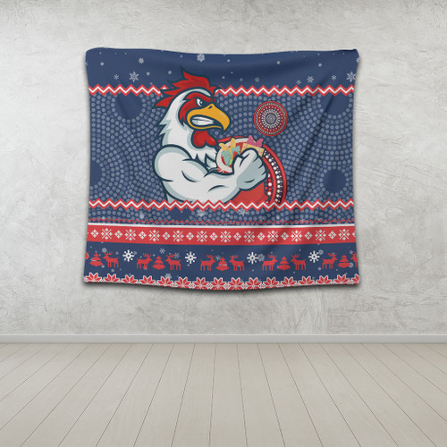 Sydney Roosters Tapestry - Australia Ugly Xmas With Aboriginal Patterns For Die Hard Fans