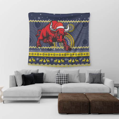North Queensland Cowboys Tapestry - Australia Ugly Xmas With Aboriginal Patterns For Die Hard Fans North Queensland Cowboys Tapestry - Australia Ugly Xmas With Aboriginal Patterns For Die Hard Fans