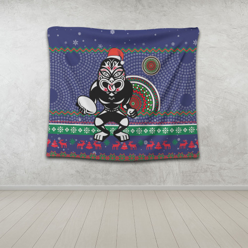 New Zealand Warriors Tapestry - Australia Ugly Xmas With Aboriginal Patterns For Die Hard Fans