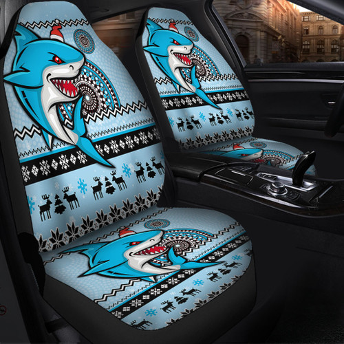 Cronulla-Sutherland Sharks Car Seat Covers - Australia Ugly Xmas With Aboriginal Patterns For Die Hard Fans