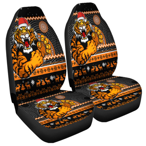 Wests Tigers Car Seat Covers - Australia Ugly Xmas With Aboriginal Patterns For Die Hard Fans Wests Tigers Car Seat Covers - Australia Ugly Xmas With Aboriginal Patterns For Die Hard Fans