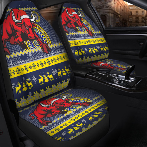 North Queensland Cowboys Car Seat Covers - Australia Ugly Xmas With Aboriginal Patterns For Die Hard Fans