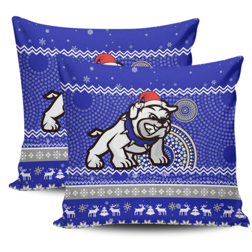 Canterbury-Bankstown Bulldogs Pillow Cover - Australia Ugly Xmas With Aboriginal Patterns For Die Hard Fans