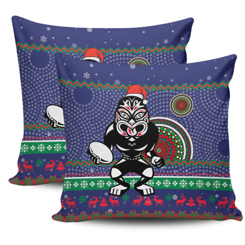 New Zealand Warriors Pillow Cover - Australia Ugly Xmas With Aboriginal Patterns For Die Hard Fans