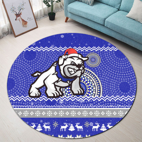 Canterbury-Bankstown Bulldogs Round Rug - Australia Ugly Xmas With Aboriginal Patterns For Die Hard Fans