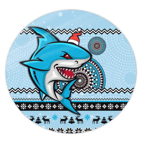 Cronulla-Sutherland Sharks Round Rug - Australia Ugly Xmas With Aboriginal Patterns For Die Hard Fans Cronulla-Sutherland Sharks Round Rug - Australia Ugly Xmas With Aboriginal Patterns For Die Hard Fans