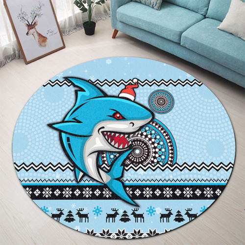 Cronulla-Sutherland Sharks Round Rug - Australia Ugly Xmas With Aboriginal Patterns For Die Hard Fans