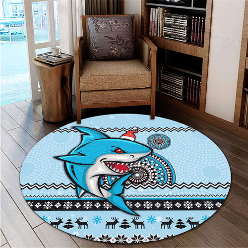 Cronulla-Sutherland Sharks Round Rug - Australia Ugly Xmas With Aboriginal Patterns For Die Hard Fans Cronulla-Sutherland Sharks Round Rug - Australia Ugly Xmas With Aboriginal Patterns For Die Hard Fans