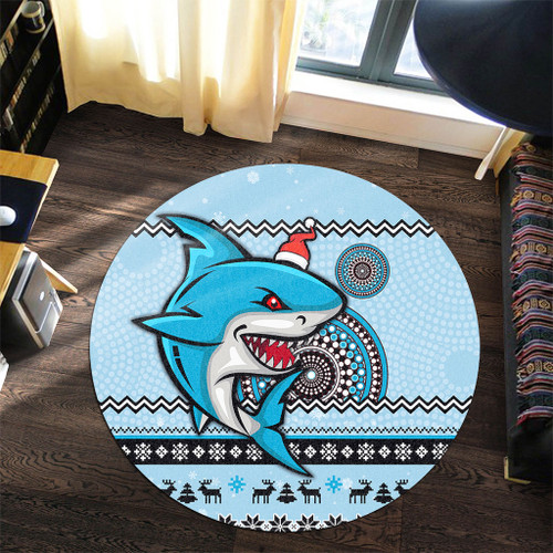 Cronulla-Sutherland Sharks Round Rug - Australia Ugly Xmas With Aboriginal Patterns For Die Hard Fans Cronulla-Sutherland Sharks Round Rug - Australia Ugly Xmas With Aboriginal Patterns For Die Hard Fans