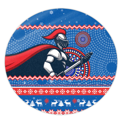 Newcastle Knights Round Rug - Australia Ugly Xmas With Aboriginal Patterns For Die Hard Fans Newcastle Knights Round Rug - Australia Ugly Xmas With Aboriginal Patterns For Die Hard Fans