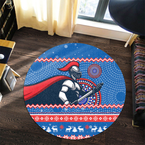 Newcastle Knights Round Rug - Australia Ugly Xmas With Aboriginal Patterns For Die Hard Fans Newcastle Knights Round Rug - Australia Ugly Xmas With Aboriginal Patterns For Die Hard Fans