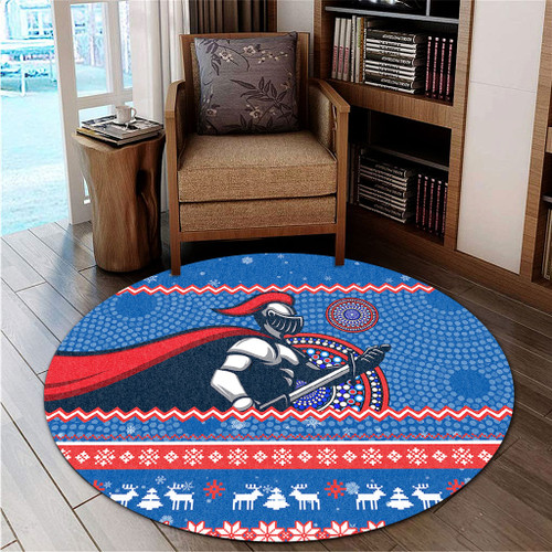 Newcastle Knights Round Rug - Australia Ugly Xmas With Aboriginal Patterns For Die Hard Fans Newcastle Knights Round Rug - Australia Ugly Xmas With Aboriginal Patterns For Die Hard Fans
