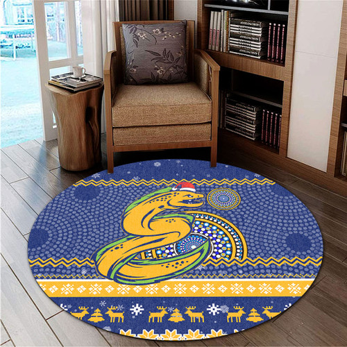 Parramatta Eels Round Rug - Australia Ugly Xmas With Aboriginal Patterns For Die Hard Fans Parramatta Eels Round Rug - Australia Ugly Xmas With Aboriginal Patterns For Die Hard Fans