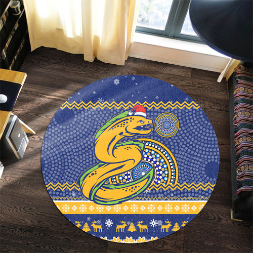 Parramatta Eels Round Rug - Australia Ugly Xmas With Aboriginal Patterns For Die Hard Fans Parramatta Eels Round Rug - Australia Ugly Xmas With Aboriginal Patterns For Die Hard Fans