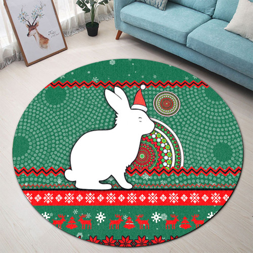 South Sydney Rabbitohs Round Rug - Australia Ugly Xmas With Aboriginal Patterns For Die Hard Fans