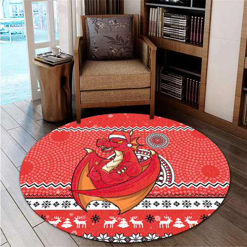 St. George Illawarra Dragons Round Rug - Australia Ugly Xmas With Aboriginal Patterns For Die Hard Fans St. George Illawarra Dragons Round Rug - Australia Ugly Xmas With Aboriginal Patterns For Die Hard Fans