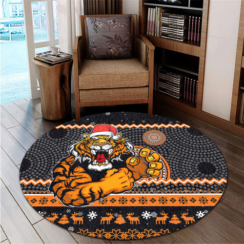 Wests Tigers Round Rug - Australia Ugly Xmas With Aboriginal Patterns For Die Hard Fans Wests Tigers Round Rug - Australia Ugly Xmas With Aboriginal Patterns For Die Hard Fans