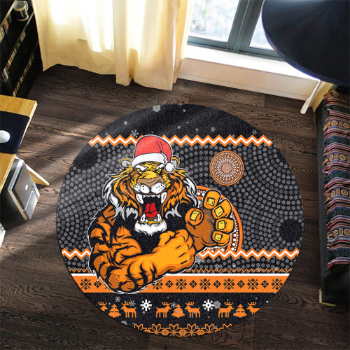 Wests Tigers Round Rug - Australia Ugly Xmas With Aboriginal Patterns For Die Hard Fans Wests Tigers Round Rug - Australia Ugly Xmas With Aboriginal Patterns For Die Hard Fans